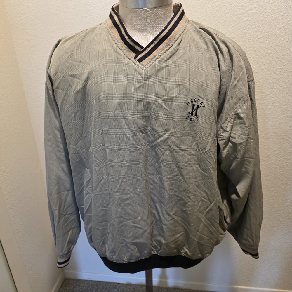 Vintage 90s Haggar Golf V-Neck Pullover Windshirt Jacket Brown/Gray Large Retro